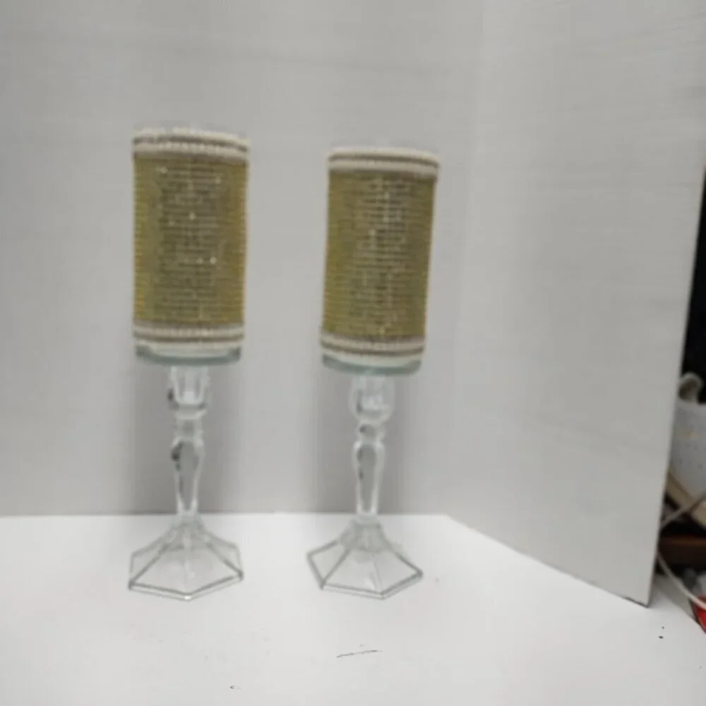 Handmade Gold & Pearl Glam Candle Holders – Elegant Crystal Base Set (2 Pieces)